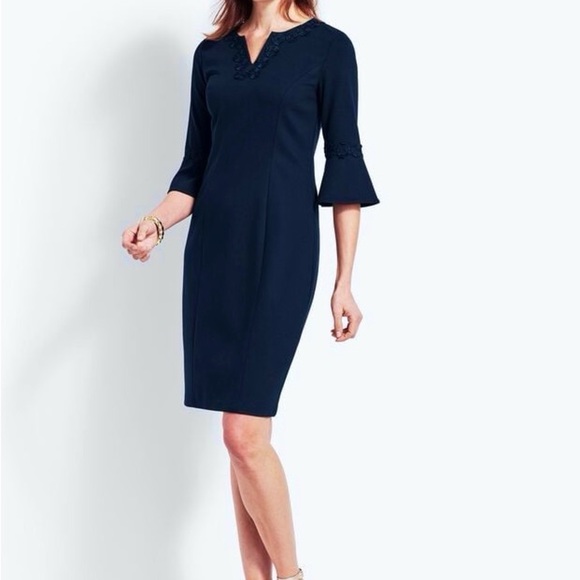 Talbots EMBROIDERED FLOUNCE-SLEEVE SHIFT DRESS Event Wedding Guest Party 14P - Picture 1 of 12